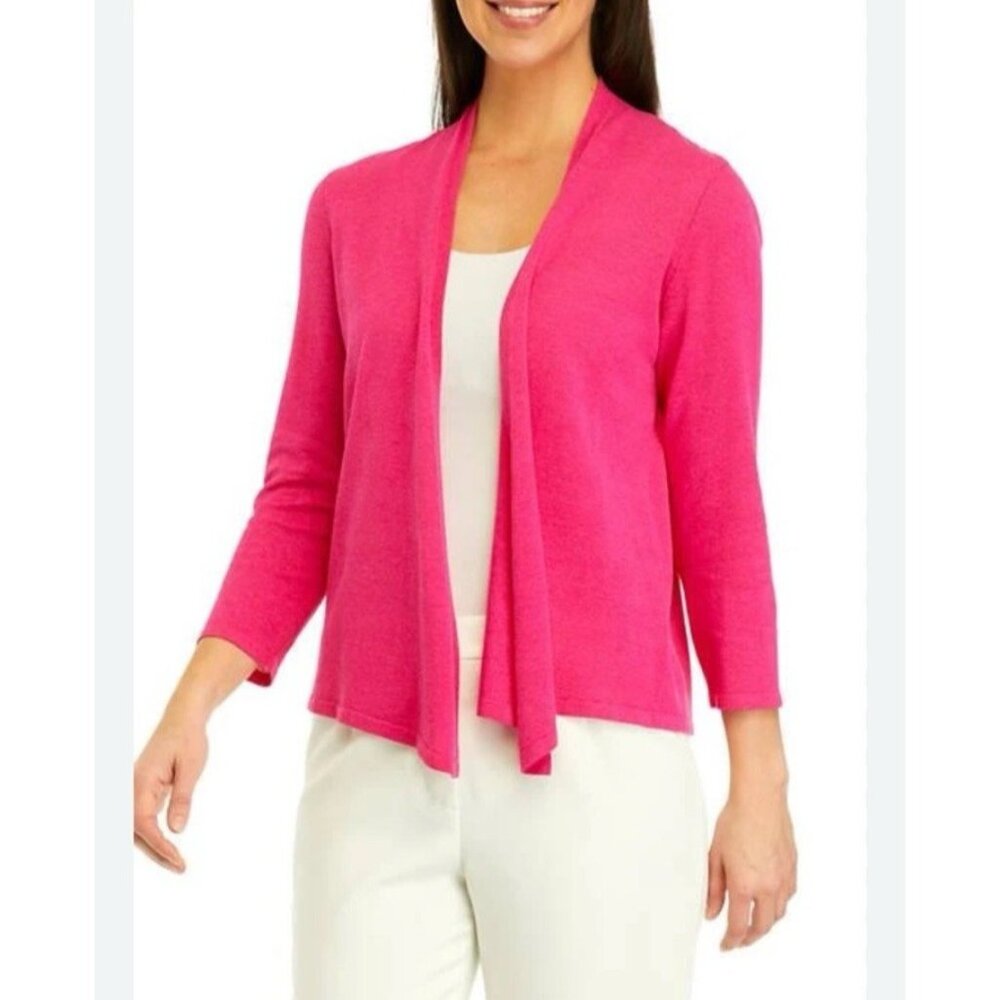 Kasper Cardigan Jacket L Large Pink Lightweight Ruffled